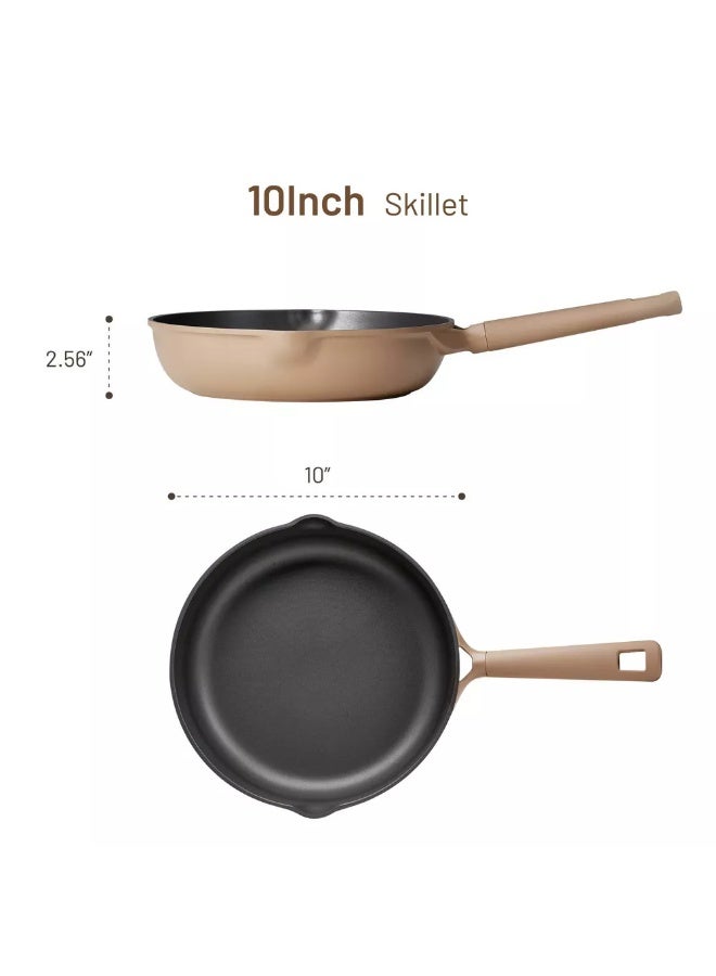 Carote 10-Inch Nonstick Fry Pan with Pour Spout, PFAS & PFOA Free Healthy Cooking, Titanium-Reinforced Frying Pan with Heat-Resistant Handle, All-Stovetop Compatible Skillet, Dishwasher Safe (Taupe) - Image 2